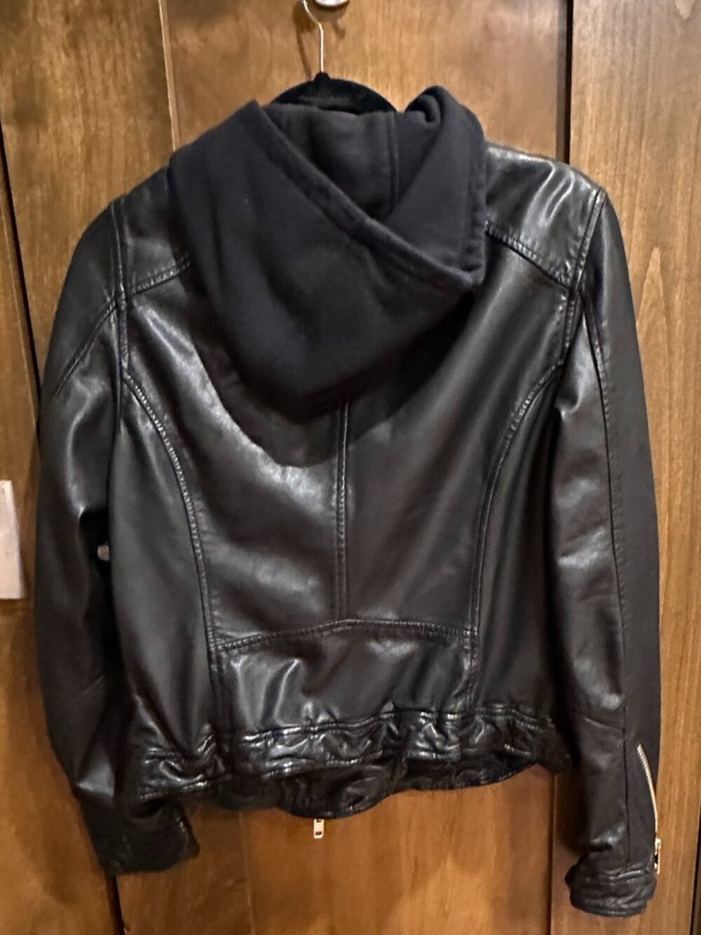 LAMARQUE BLACK LEATHER HOODIE BIKER JACKET MEDIUM - Picture 2 of 7